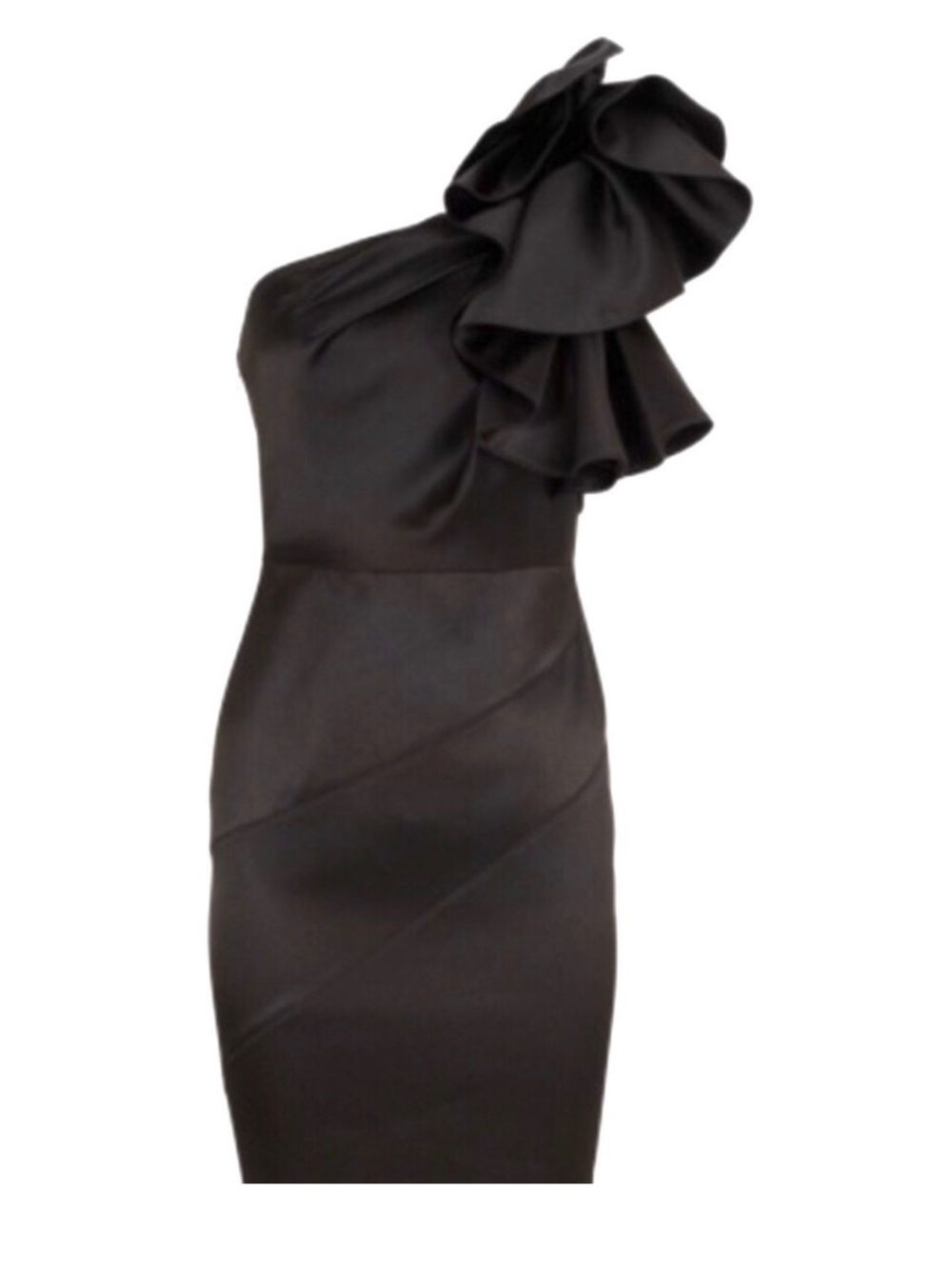Karen Millen Stretch Black Satin One Shoulder Dress Size 4 NWT